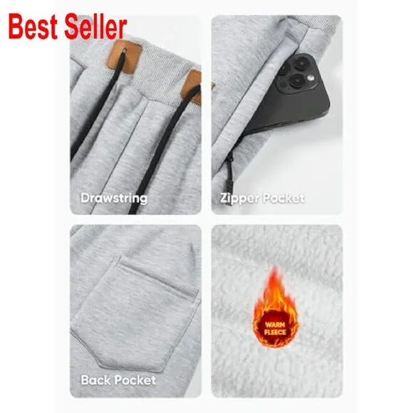 Men's Fleece Sweatpants Tapered Joggers Athletic Workout Track Pants Slim Fit